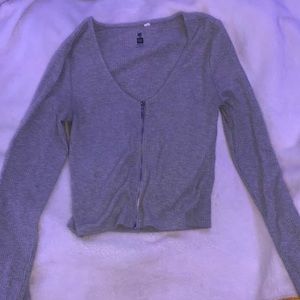 me to we essentials gray zip up shirt